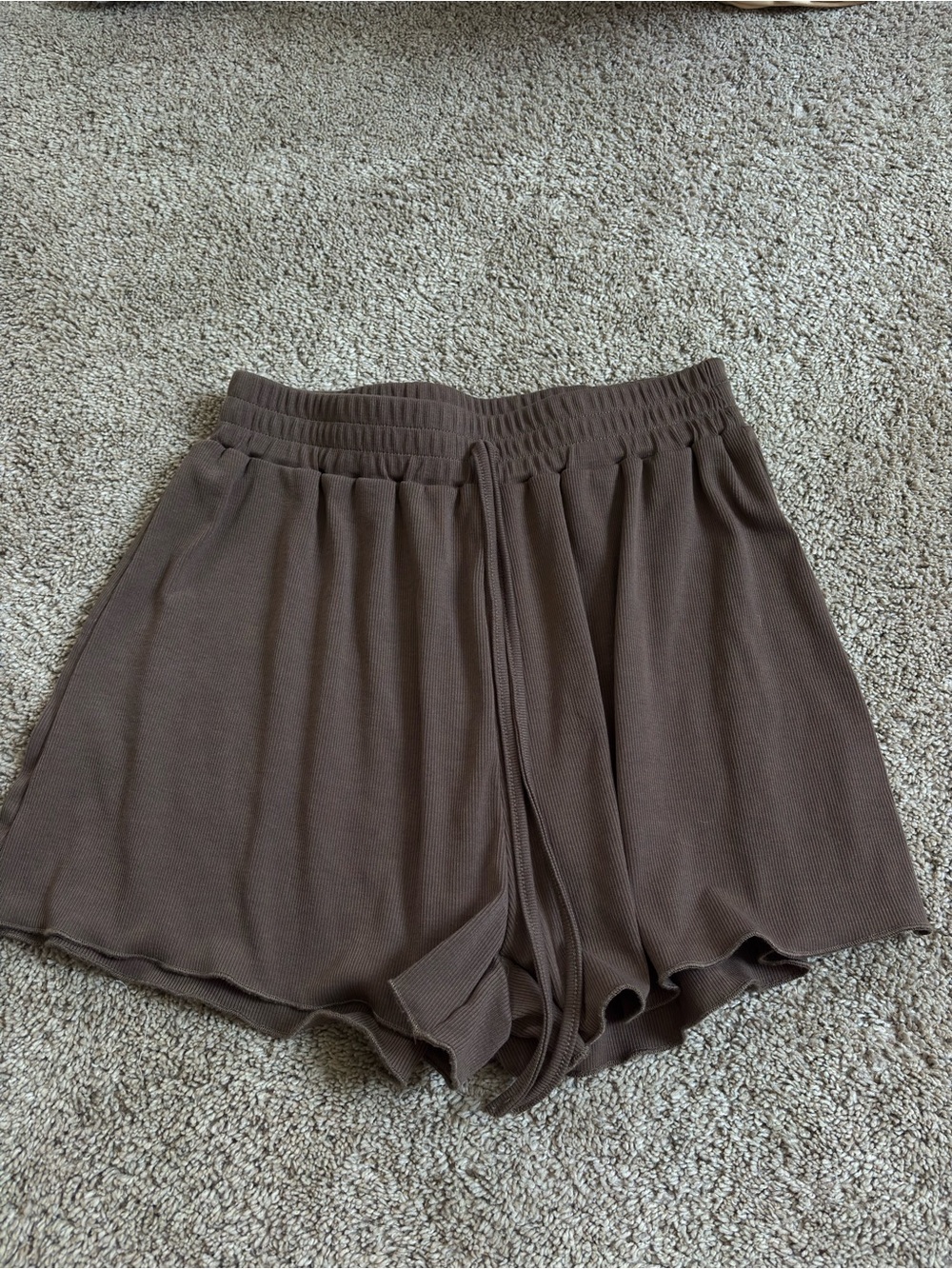 Women's Casual Rib-Knit Brown Drawstring Shorts